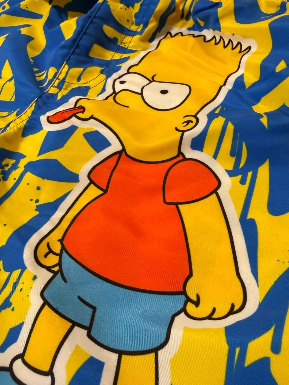 Kids Yellow & Blue Swim Trunks with Cartoon Character